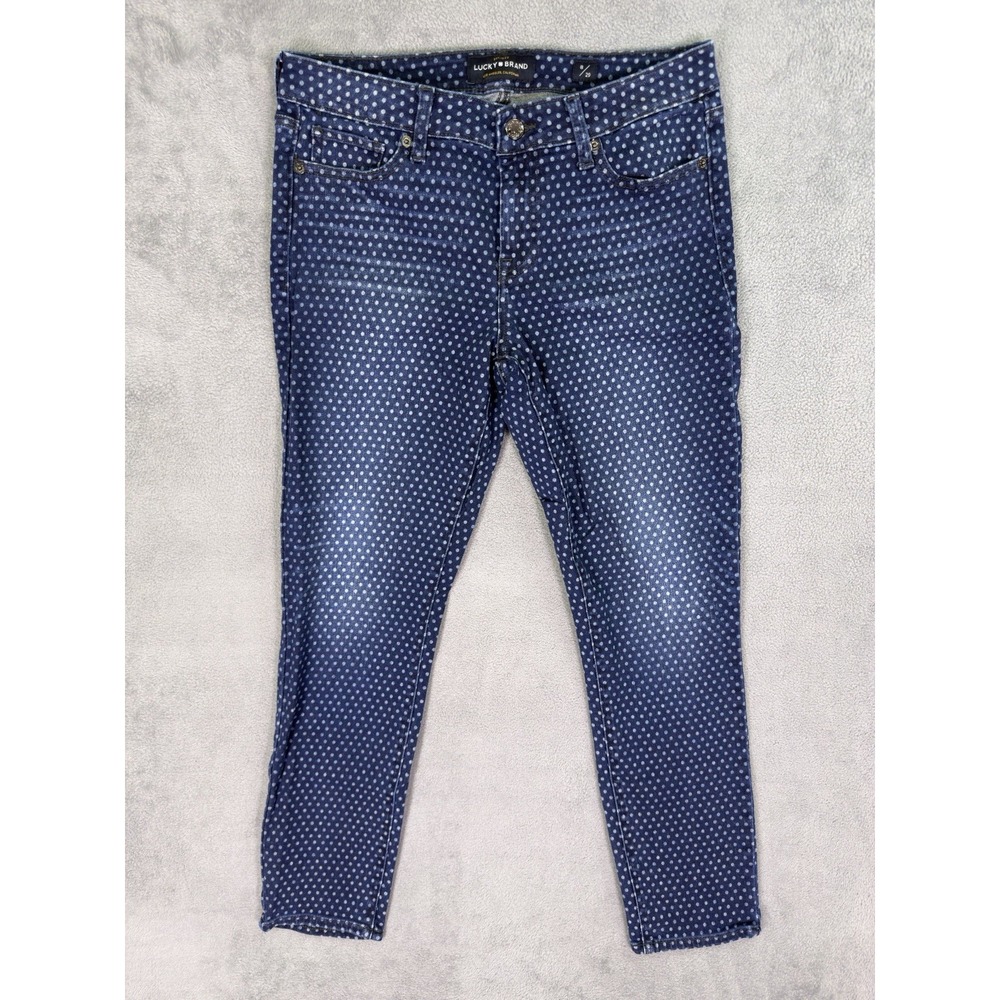 Lucky Brand Jeans Womens 8/29 Blue Polka Dots Lolita Skinny Mid Rise Stretch